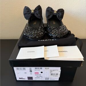 CHANEL  Satin Strass Bow Mary Jane Flats 36 Black Crystals 24A G45750B17097 NWB